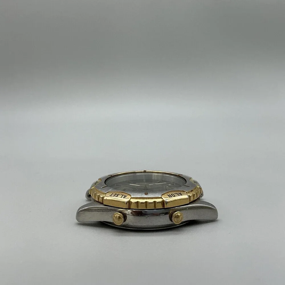 Seiko Men Watch 32mm Black Dial Two Tone Alarm Chrono 8V20 For Parts Not Running